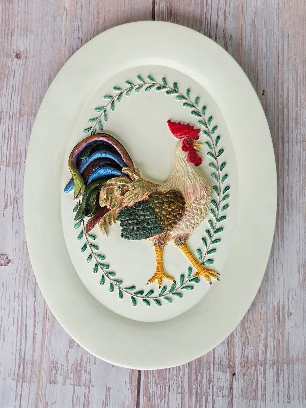 Vintage 3D Raised Rooster Plaque Country Farmhouse Kitchen Wall Decor